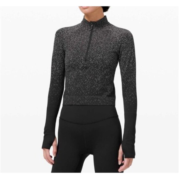 LULULEMON Rest Less Cropped 1/2 Zip Pullover Hoodie Herringbone Fade Sz 8 READ - Picture 10 of 10